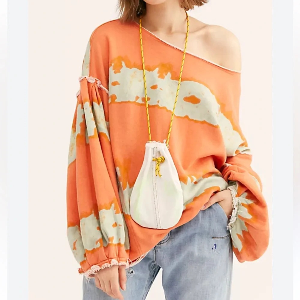 Free People Oversized Orange Sweater Boho Size Small